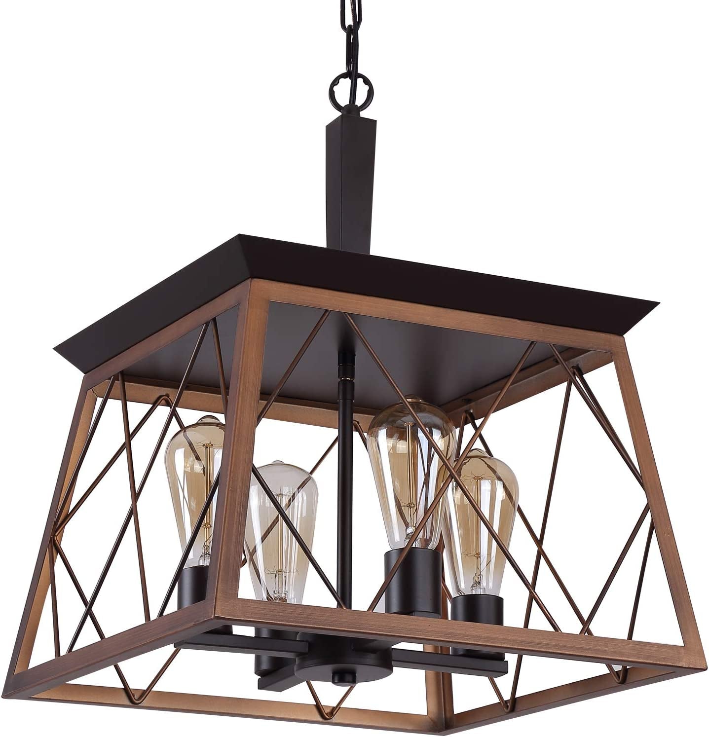 Farmhouse Rustic Chandeliers,Antique Geometric Industrial Hanging Light Bronze 4 Lights for Dining Room Kitchen Island Entryway Foyer Restaurant UL Listed