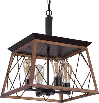 Farmhouse Rustic Chandeliers,Antique Geometric Industrial Hanging Light Bronze 4 Lights for Dining Room Kitchen Island Entryway Foyer Restaurant UL Listed