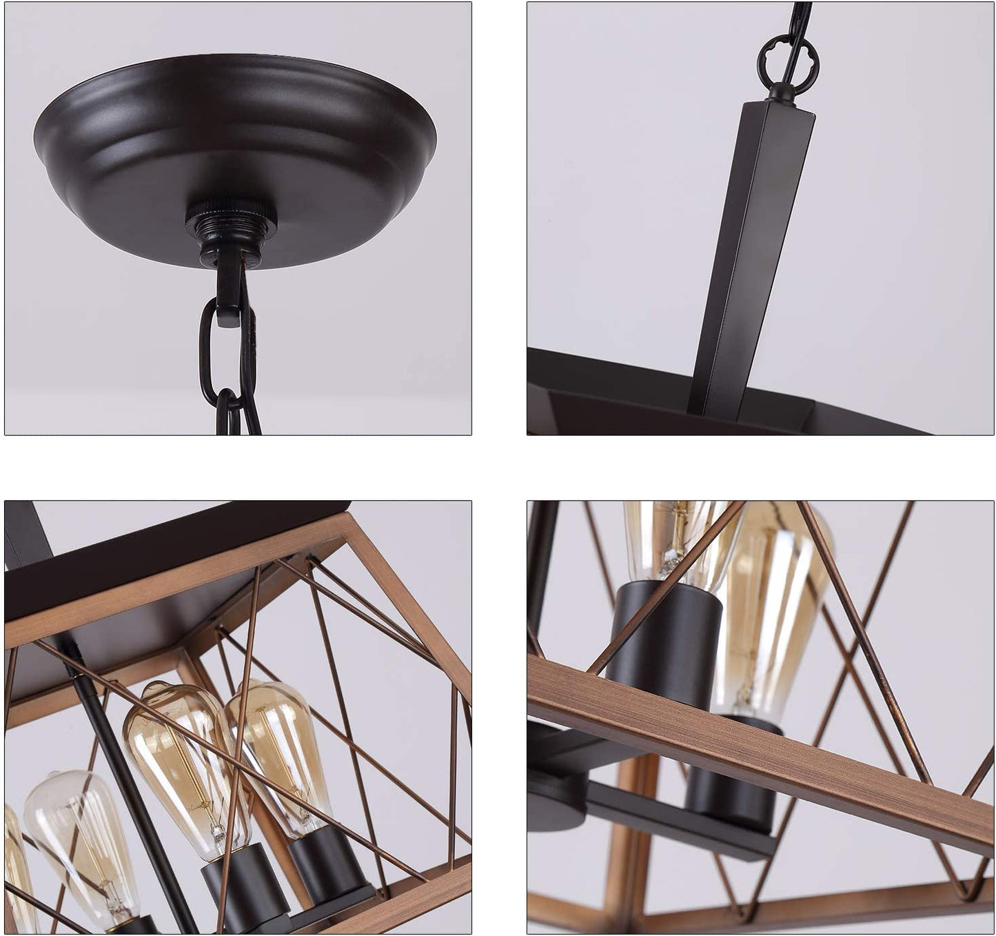 Farmhouse Rustic Chandeliers,Antique Geometric Industrial Hanging Light Bronze 4 Lights for Dining Room Kitchen Island Entryway Foyer Restaurant UL Listed