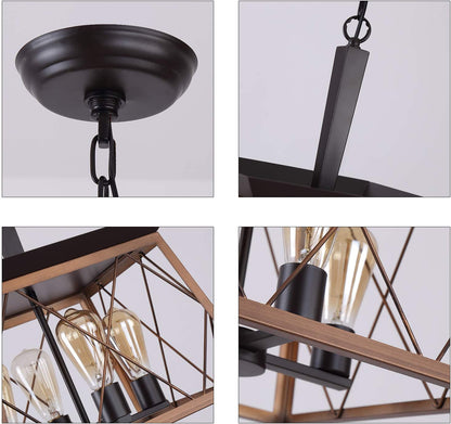 Farmhouse Rustic Chandeliers,Antique Geometric Industrial Hanging Light Bronze 4 Lights for Dining Room Kitchen Island Entryway Foyer Restaurant UL Listed